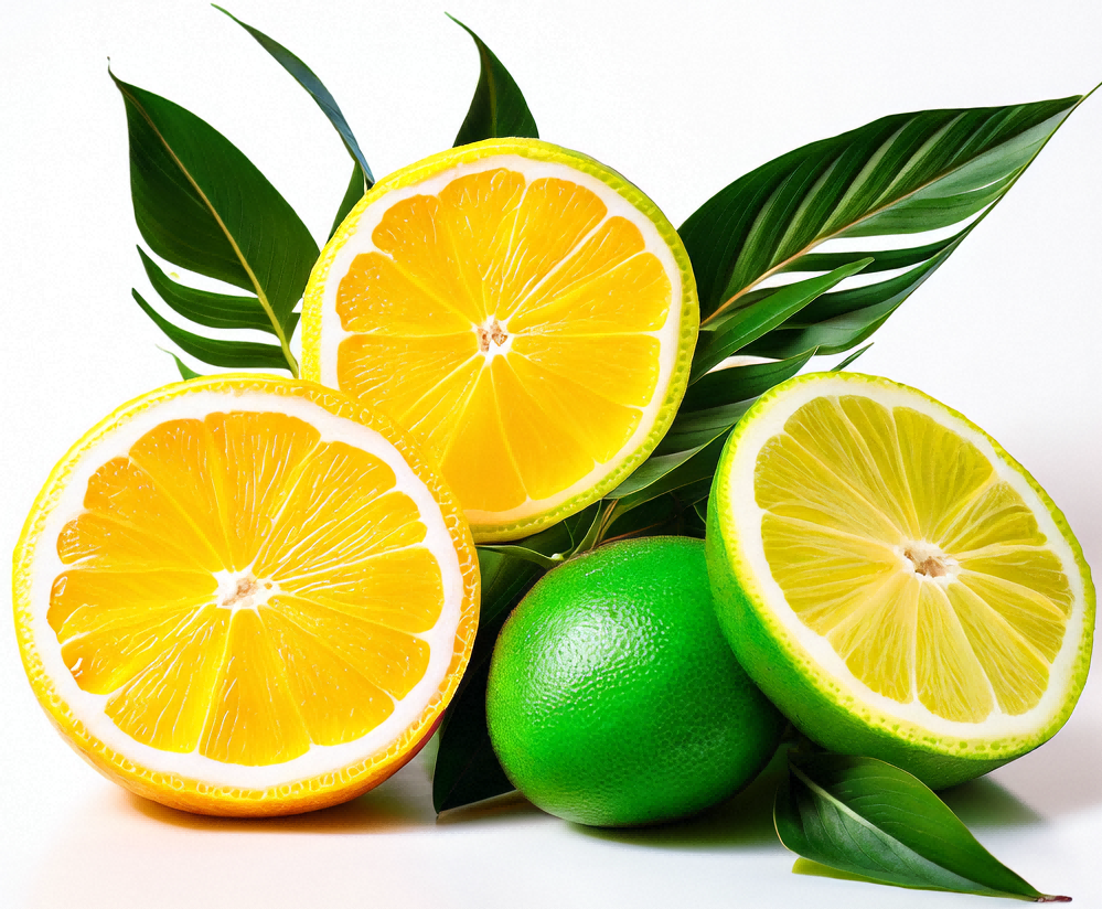 A fresh and vibrant image of citrus slices and eucalyptus leaves